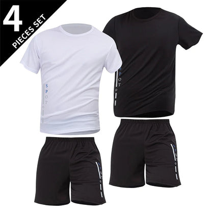 2/4/6 Pcs Plus Size Men's Quick-drying Short-sleeved Shorts Suit Men's Leisure Sports Running Fitness T-shirt Joker Shorts Teen Good Vibrations