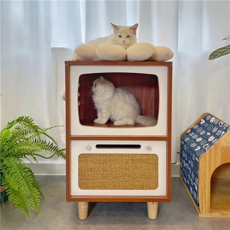 Solid Wood Cat Beds Creative Cat Furniture Bed House Pet Kitten Cats Home Houses Pets Supplies Hiding Beds Tunnel Rooms Houses Good Vibrations