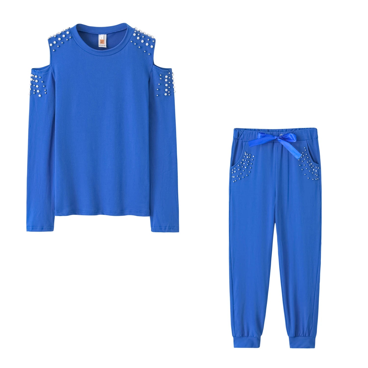 2 Pieces Set Women Europe Fall 2022 Outfit Sexy Nail Bead Pure Color Round Collar Long Suit Sports Set Dropshipping ZXP9596 Good Vibrations