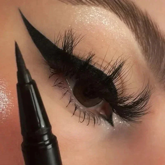 Close-up of eye with long-lasting quick-dry waterproof matte liquid eyeliner applied with precision