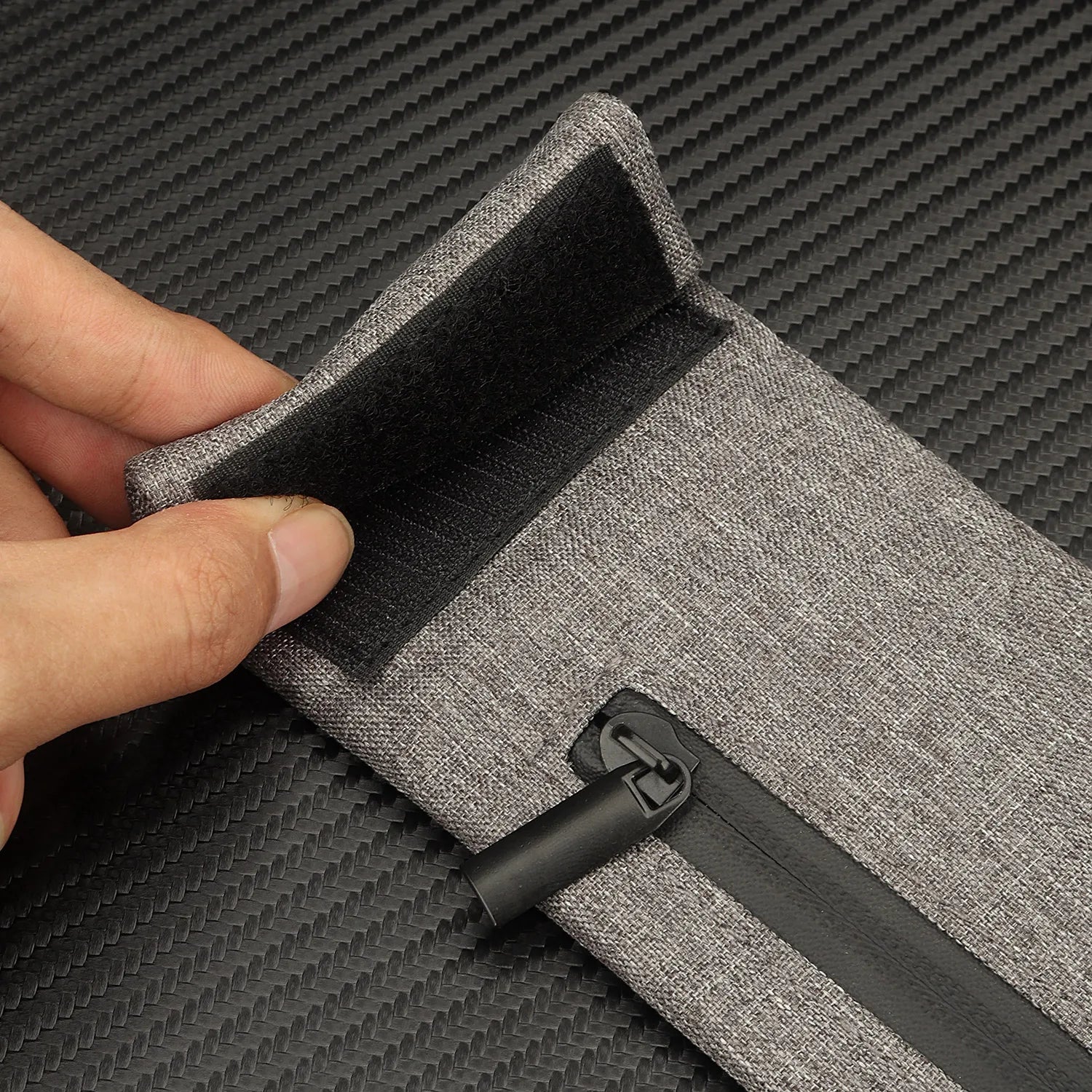FIREDOG Smoking Smell Proof Pouch with Velcro and Zipper, Carbon Lined PU Leather, Gray.
