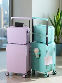 20+14"24+14" Luggage Set with USB & Cup Holder TSA Lock 360° Wheels Side-standing foot hook PC+ABS Suitcase Foldable Travel case Good Vibrations