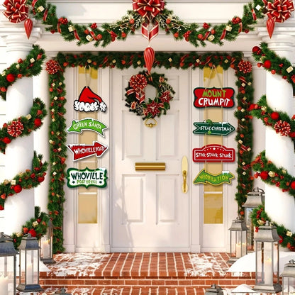 8 Pack Christmas Whoville Tree Decorations,Xmas Large Christmas Crafts Tree Hanging Ornaments Signs for Christmas Welcome to Hom Good Vibrations