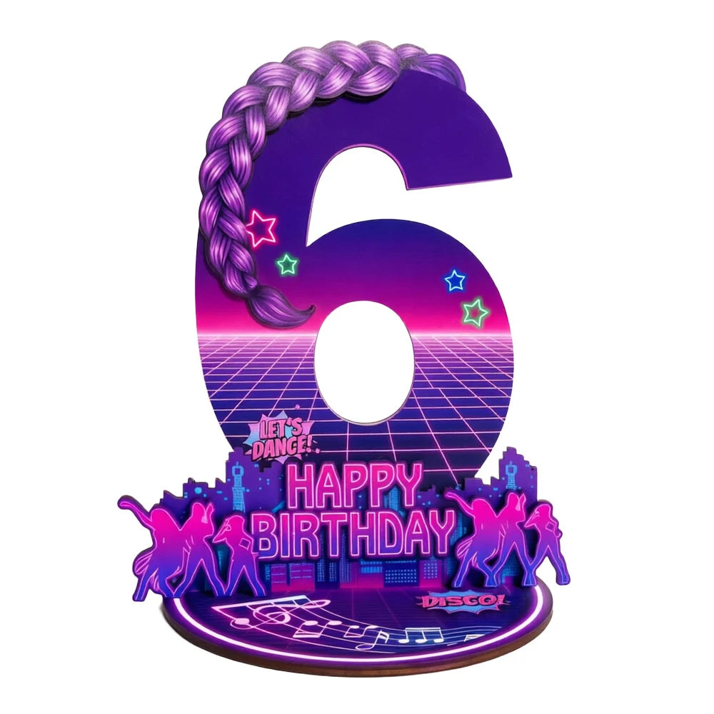 purple disco Music Dance Party Supplies，purple Birthday Centerpiece for Party Decor Wooden Table Photo Prop Number Sign Good Vibrations
