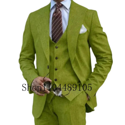 Elegant Man Suit Tailored 3-piece Suit Linen Suit High-quality Wedding Art One Breasted Gun Lapels  Suit for Men Summer Beach Good Vibrations