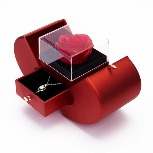 Anniversary Birthday Valentines Day Gifts Real Eternal Rose Flower Jewerlry Box With Necklace For Girlfriend Mom Wife Wedding Good Vibrations