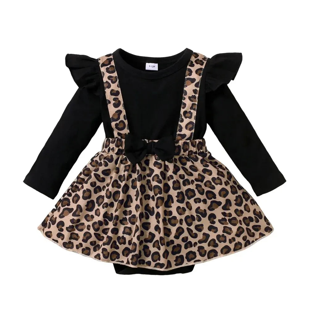Newborn Baby Girl Romper Dress Long Sleeve Leopard Dresses with Bow Spring&Autumn Onesie Clothes for Infant Girl 0-18 Months Good Vibrations
