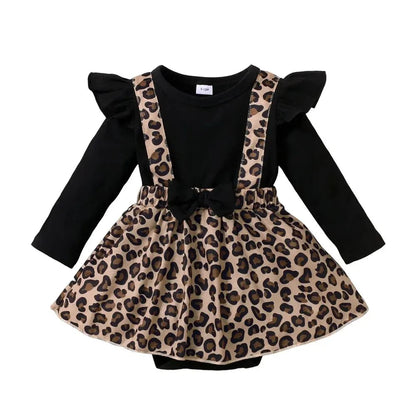 Newborn Baby Girl Romper Dress Long Sleeve Leopard Dresses with Bow Spring&Autumn Onesie Clothes for Infant Girl 0-18 Months Good Vibrations