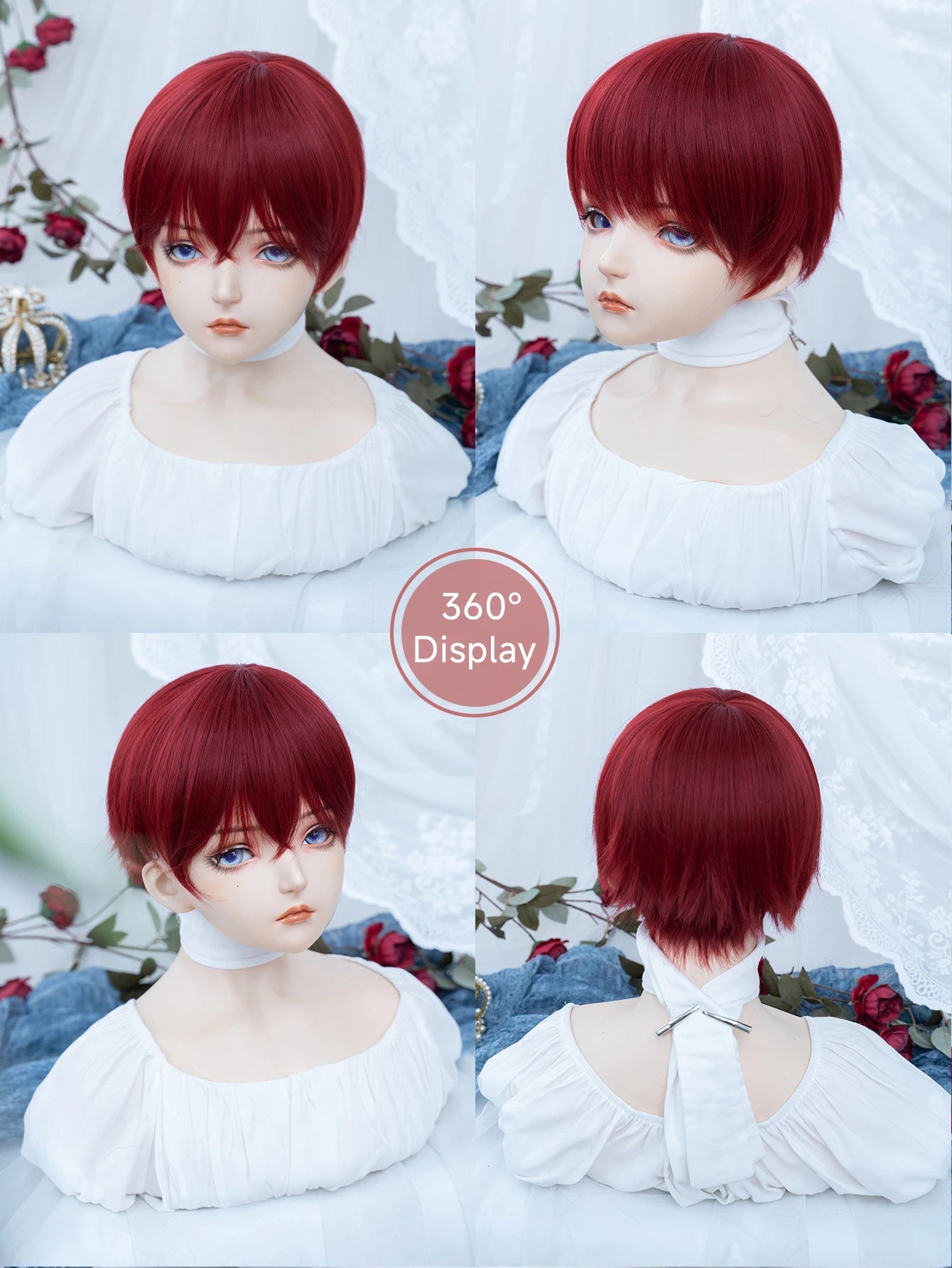 8Inch Wine Red Color Handsome Synthetic Wigs With Bang Short Straight Hair Wig For Man or Women Daily Use Cosplay Heat Resistant Good Vibrations