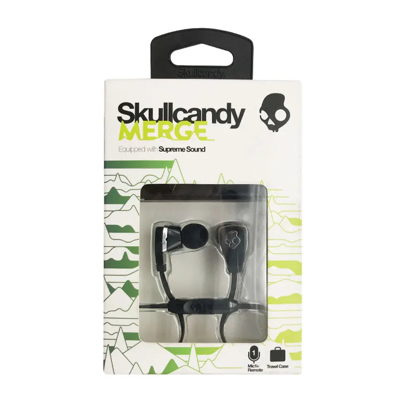 Original New Skullcandy Merge Wired Earphone High Sound Quality Wired In-Ear Earphone with 3.5mm Audio Jack, Black Color. Good Vibrations