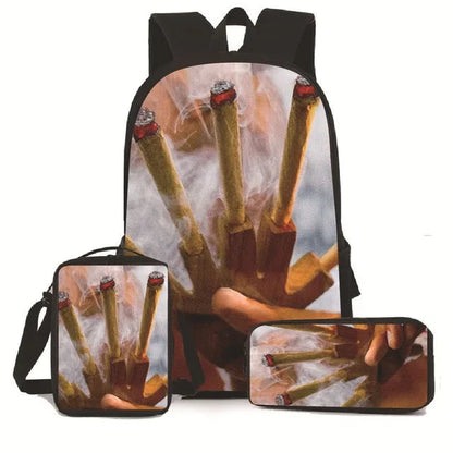 Creative Cigarette Rolling Paper Tobacco RAW 3D Print 3pcs/Set pupil School Bags Laptop Daypack Backpack Lunch bag Pencil Case Good Vibrations Adult Super Store