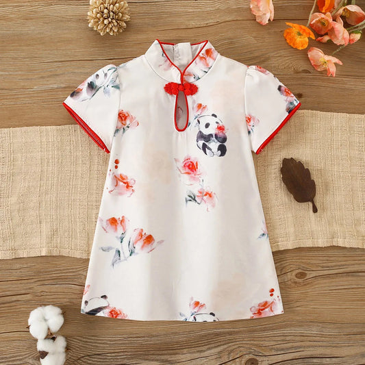 Baby Girl Dress Summer Panda Chinese Style Cheongsam Dress Hanfu Girls' Clothing Good Vibrations