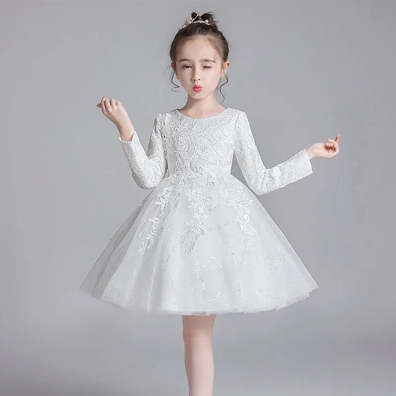 Fashion Flower Girl Dresses for Weddings Lace Long Sleeve Children Bridesmaid Dresses Spring Autumn Girls Party Dress 3-12 Years Good Vibrations