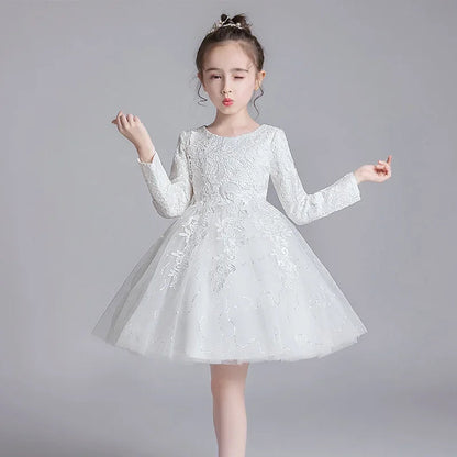 Fashion Flower Girl Dresses for Weddings Lace Long Sleeve Children Bridesmaid Dresses Spring Autumn Girls Party Dress 3-12 Years Good Vibrations