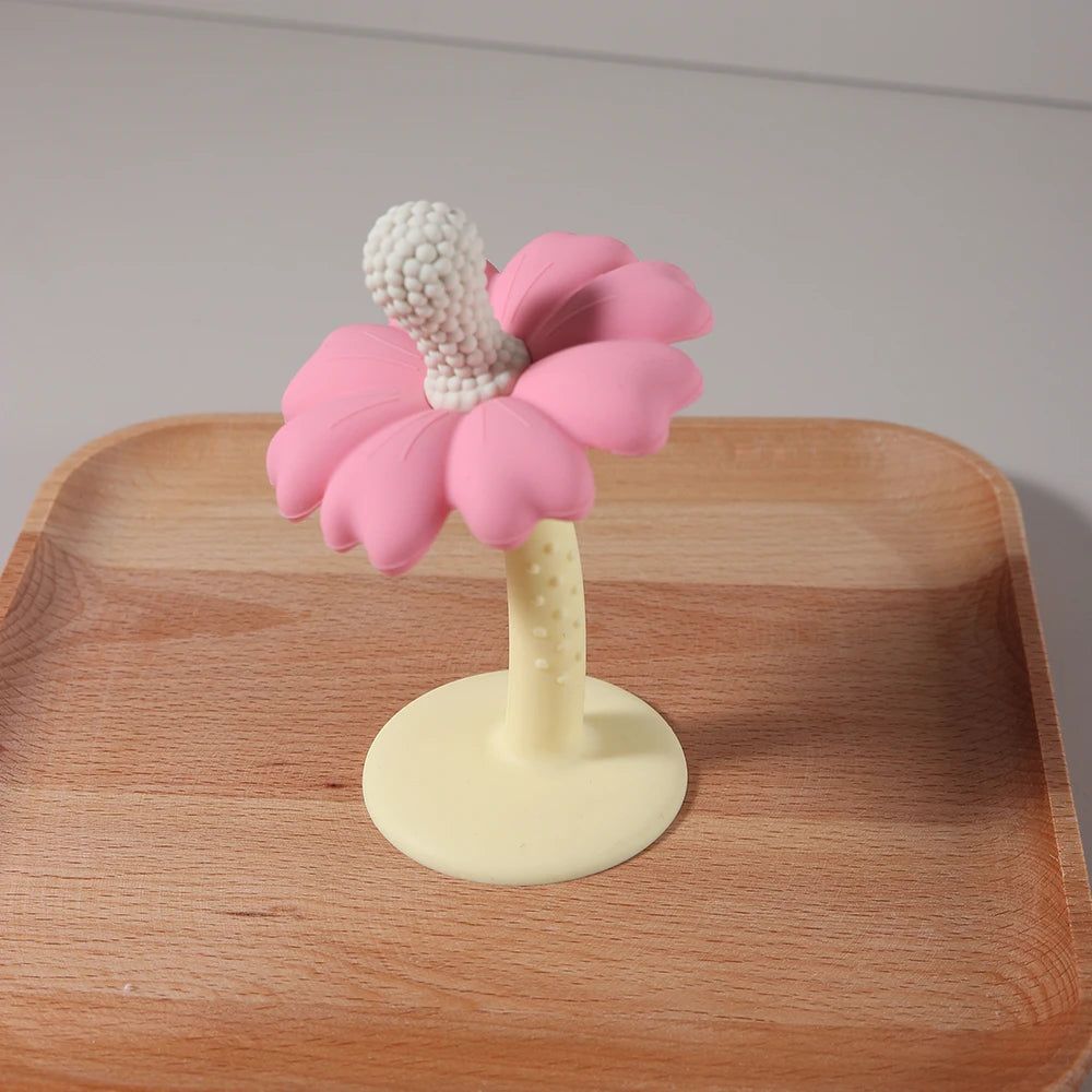 Baby Teether with Flower Shape and stand Base - Food-Grade Silicone, BPA-Free, Easy-to-Hold Chewing Toy for Infants Good Vibrations