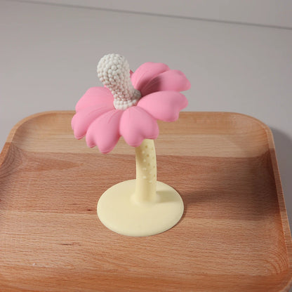 Baby Teether with Flower Shape and stand Base - Food-Grade Silicone, BPA-Free, Easy-to-Hold Chewing Toy for Infants Good Vibrations