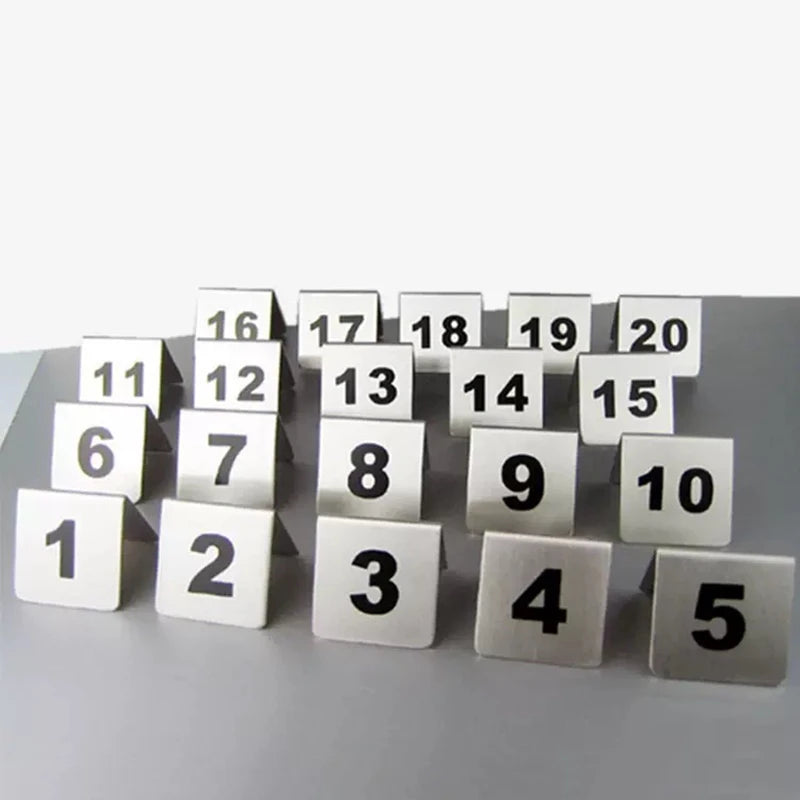 Double Sides Stainless Steel Table Numbers Square Table Digital Card Plate Restaurant Hotel desk Number,10Pcs per Set Good Vibrations