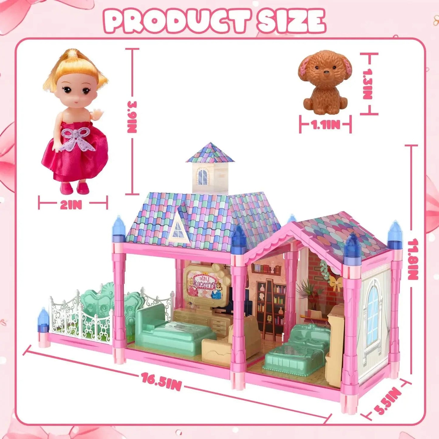 Luminous Doll House Dreamhouse for Girls Princess Playhouse Set with Dolls Furniture Accessories Pretend Play Birthday Gifts Good Vibrations