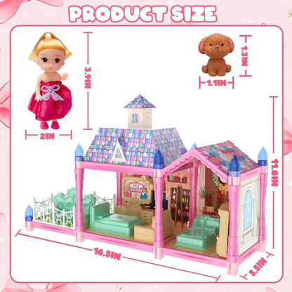 Luminous Doll House Dreamhouse for Girls Princess Playhouse Set with Dolls Furniture Accessories Pretend Play Birthday Gifts Good Vibrations