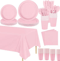 Light Pink Party Supplies Dinnerware Set Include Plates and Cups Tablecloth for Baby Shower Wedding Birthday Valentine's Day Good Vibrations