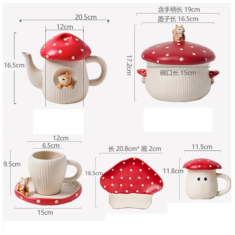Cute Red Mushroom Ceramic Tableware Coffee Cup Afternoon Tea Set Creative Cartoon Pastry Plate Rice Bowl Salad Plate Dinner Dish Good Vibrations