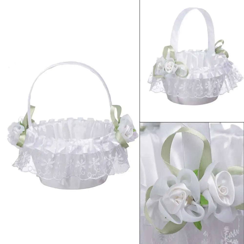 Fashion Lace Wedding Flower Basket Rose Flower Ribbon Bow Satin Bow Hanbag Tote Bag Storage Bag Flower Girls Basket Party Good Vibrations