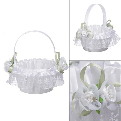 Fashion Lace Wedding Flower Basket Rose Flower Ribbon Bow Satin Bow Hanbag Tote Bag Storage Bag Flower Girls Basket Party Good Vibrations