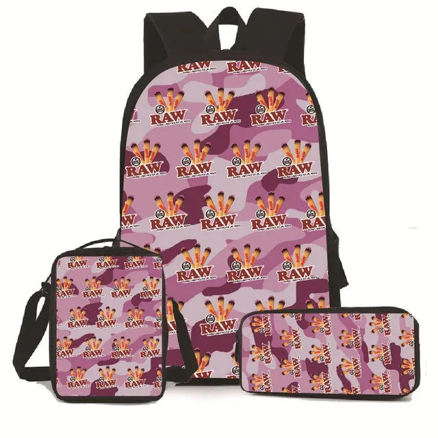Creative Cigarette Rolling Paper Tobacco RAW 3D Print 3pcs/Set pupil School Bags Laptop Daypack Backpack Lunch bag Pencil Case Good Vibrations Adult Super Store