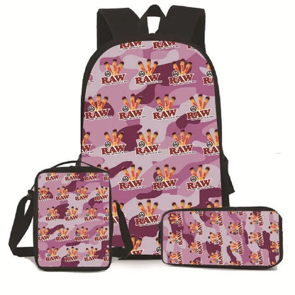 Creative Cigarette Rolling Paper Tobacco RAW 3D Print 3pcs/Set pupil School Bags Laptop Daypack Backpack Lunch bag Pencil Case Good Vibrations Adult Super Store