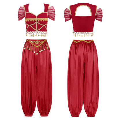 Women Arabic Belly Dance Costume Oriental Indian Sari Bollywoods Jasmine Halloween Cosplay Top Pants Rave Phot Dancewear Outfit Good Vibrations