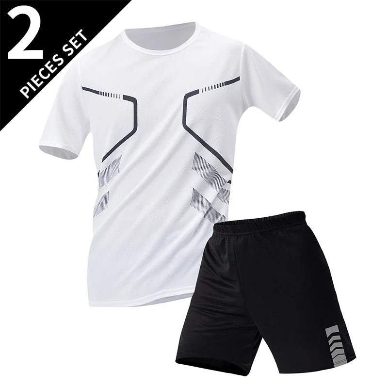2/4/6 Pcs Plus Size Men's Quick-drying Short-sleeved Shorts Suit Men's Leisure Sports Running Fitness T-shirt Joker Shorts Teen Good Vibrations