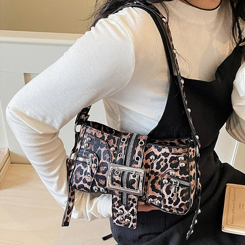 Shoulder Bag for Women Punk Style Purse PU Leather Rock Fashion Handbags with Rivet Small Trendy Armpit Purse Bolso Mujer сумка Good Vibrations