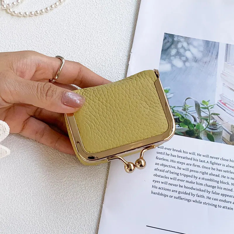 Litchi Grain Mini Bag, 2 Sizes Available, Retro Metal Kiss Lock, Portable Jewelry Pouch for Rings, Earrings & Necklaces Coin Pur Good Vibrations