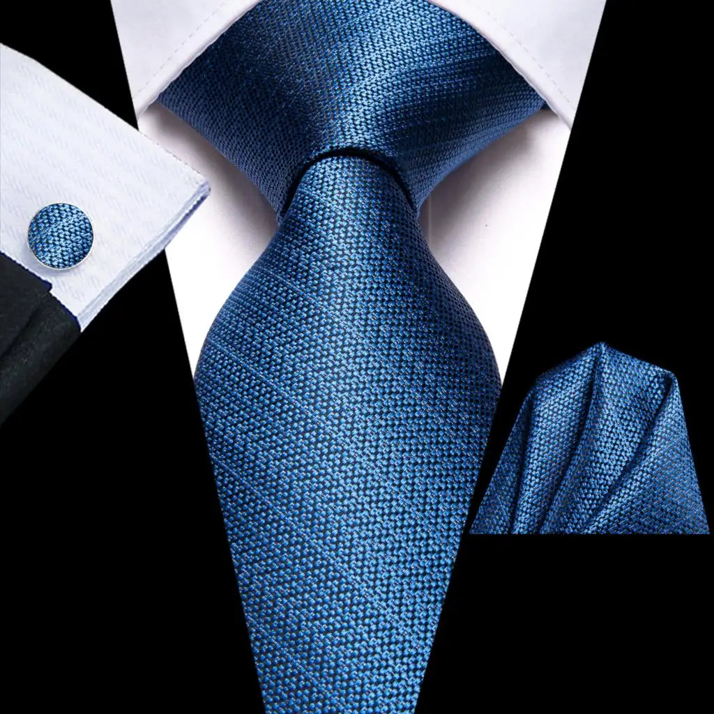 Hi-Tie Blue Business Solid 100% Silk Men's Tie NeckTie 8.5cm Ties for Men Formal Luxury Wedding High Quality Gravata Good Vibrations