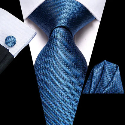 Hi-Tie Blue Business Solid 100% Silk Men's Tie NeckTie 8.5cm Ties for Men Formal Luxury Wedding High Quality Gravata Good Vibrations