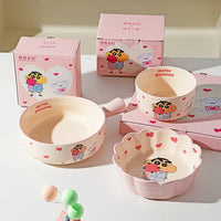 Cartoon Crayon Shin Chan Ceramic Tableware Set Cute Home Dining Bowl Pink Cute Girl Heart Round Bowl Water Cup Plate Gift Good Vibrations