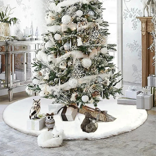 Christmas Tree Decoration,78/90/122cm White Plush Christmas Tree Skirt,Xmas Tree Base Mat,Christmas Home Decoration 2025 Good Vibrations