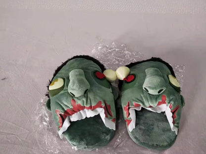 Halloween Zombie Big Mouth Funny Thickened Cloth Bottom Non-Slip Bottom Slippers Women Men Warm Cartoon Cotton Slippers Shoes Good Vibrations