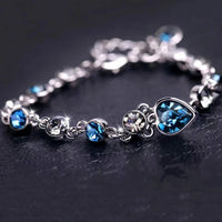 Women Silver Color Lucky Bracelet Female Blue Crystal Heart Charm Pulseras Bracelet Bridal Wedding Engagement Fine Jewelry Gift Good Vibrations