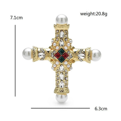 Wuli&baby Palace Style Cross Brooches For Women Men Pearl Rhinestone Baroque Cross Party Casual Brooch Pins Gifts Good Vibrations
