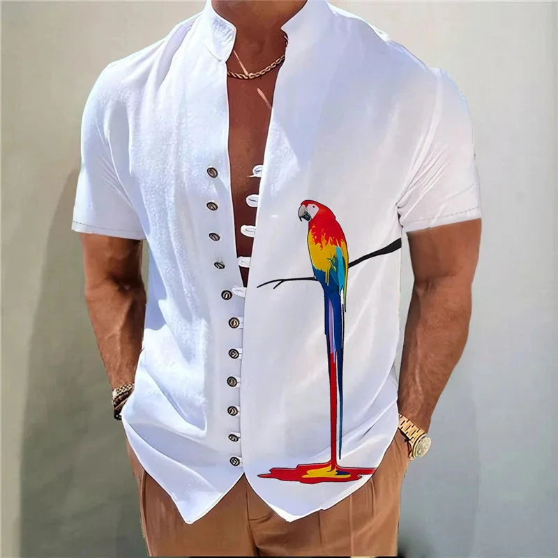 Men Shirts New Print Button Shirt Fashion Stand Collar Loose Fitting Men's Shirts Casual Streetwear Comfortable Good Vibrations