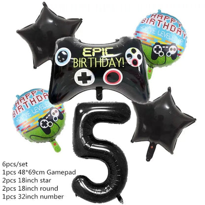 Video Game Party Supplies Set Birthday Decorations Happy Birthday Gaming Backdrop Game On Table Covers Gamer Banner Balloons Good Vibrations
