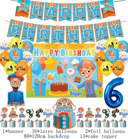 New Blippiing Birthday Party Decoration Foil Balloon Backdrop Banner Cake Topper Baby Birthday Party Supplies Good Vibrations
