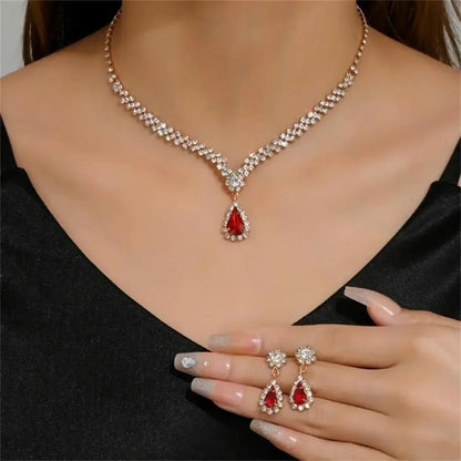 2pcs/set Jewelry Sets Women Elegant Waterdrop Rhinestone Pendant Necklace stud Earrings Wedding Dress Bridal Jewelry Set Good Vibrations