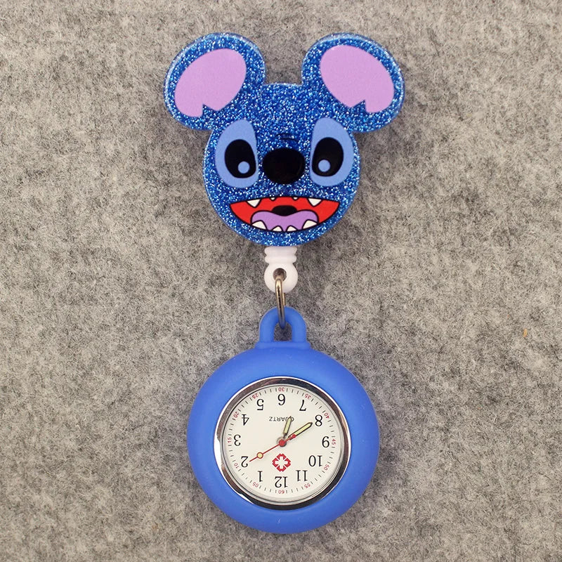 Cute Friends Pig Bear Blue Mouse Style Pocket Watch Retractable And With Clip For Men And Women Good Vibrations