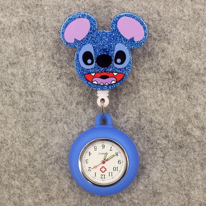 Cute Friends Pig Bear Blue Mouse Style Pocket Watch Retractable And With Clip For Men And Women Good Vibrations
