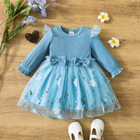 2025 Spring Autumn Baby Clothes Princess Dress 0-3Y Infant Girls Floral Embroidery Lace Dress Cute Toddler Bow Outfit Good Vibrations