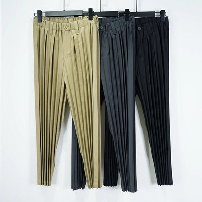 Miyake Pleated Men's Suit Solid-Color Pleats Blazer + Slim-Fit Straight-Leg Pants Plisse 2025 Fall New Minimalist Fold Suit Good Vibrations