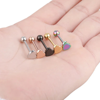 1PC Stainless Steel Heart Shaped Tongue Ring Barbell Tongue Piercing Cute Bar Ear Tragus Studs Labret Piercing Body Jewelry Good Vibrations