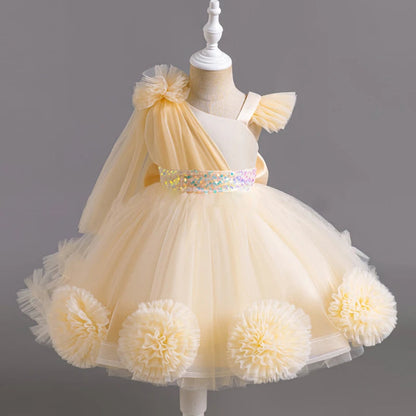 New Girl 2-8 Birthday Party Dress One Shoulder Chiffon Princess Dress Flower Girl Wedding Dress Attending Banquet Evening Dress Good Vibrations